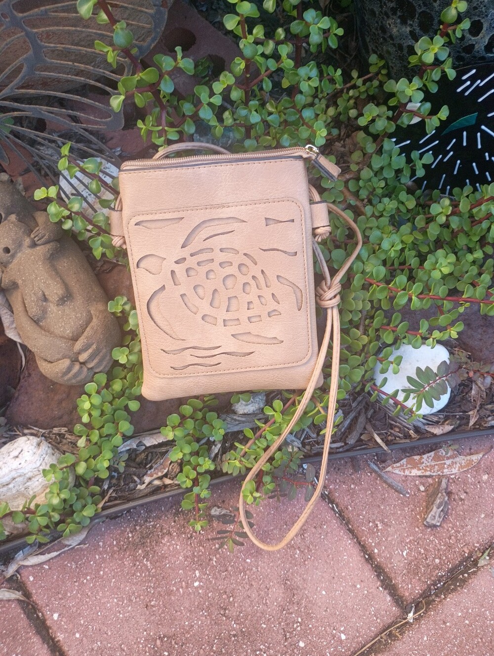 Women’s Tan Crossbody Bag with Turtle Cutout